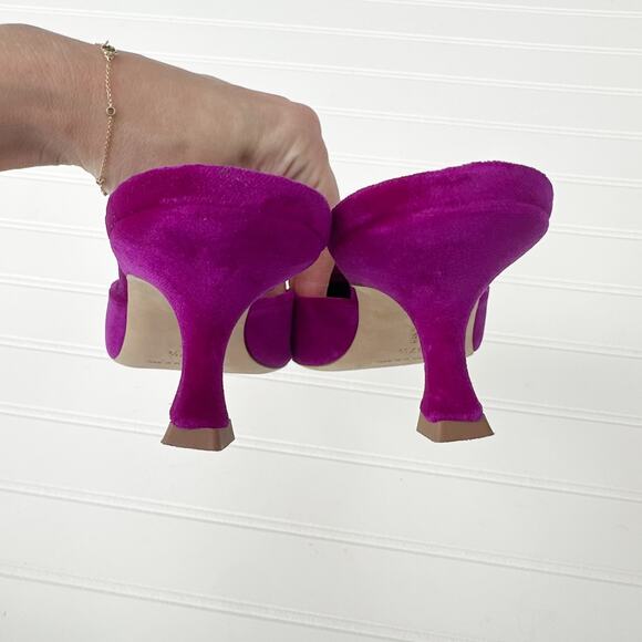 Manolo Blahnik Maysale 50 Purple Jewel Velvet Buckle Mules Pointed Toe Size 37.5 - Picture 6 of 7